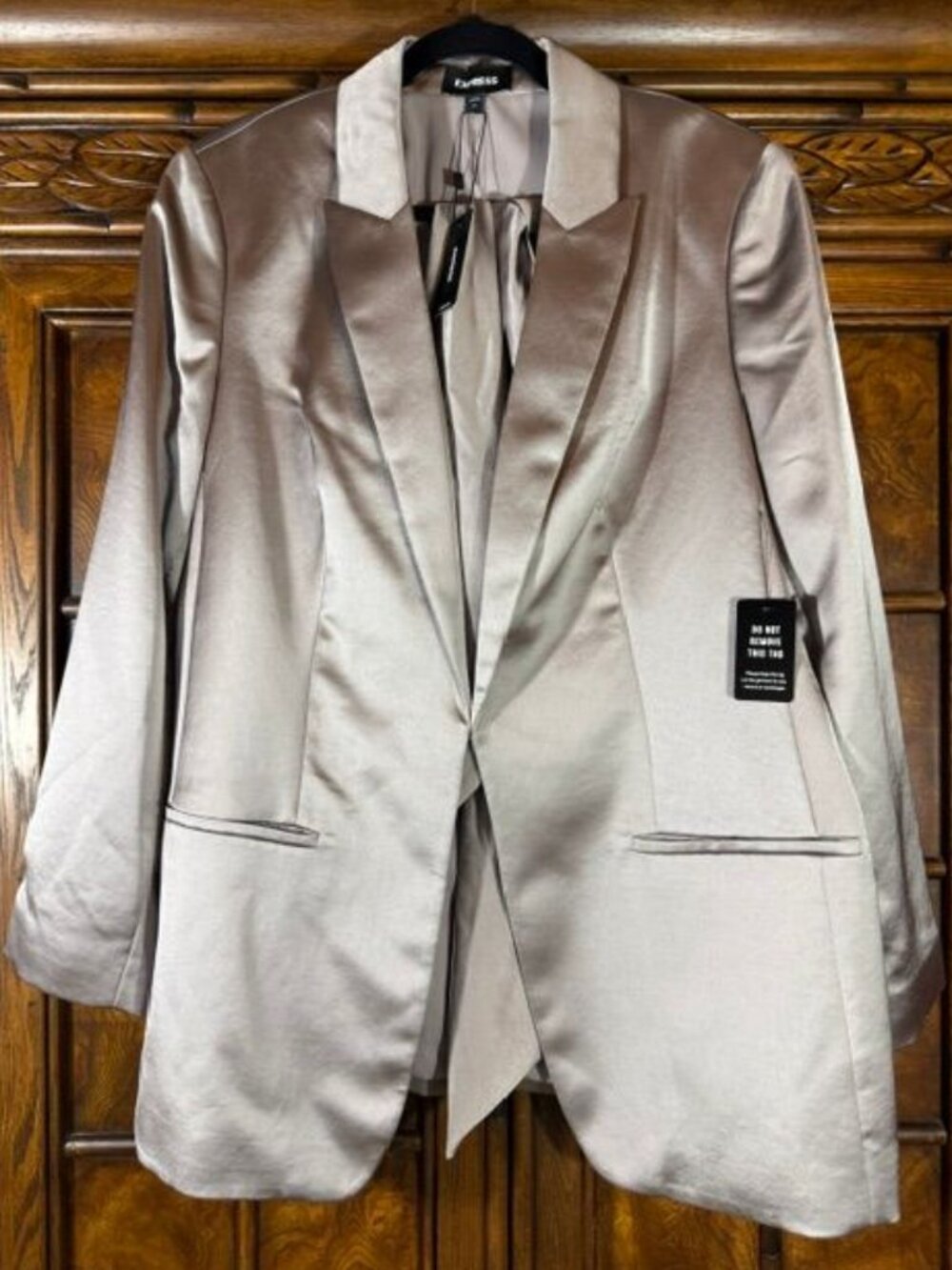 Express Taupe Premium Satin Tie Belt Notch Collar Blazer - Picture 2 of 6